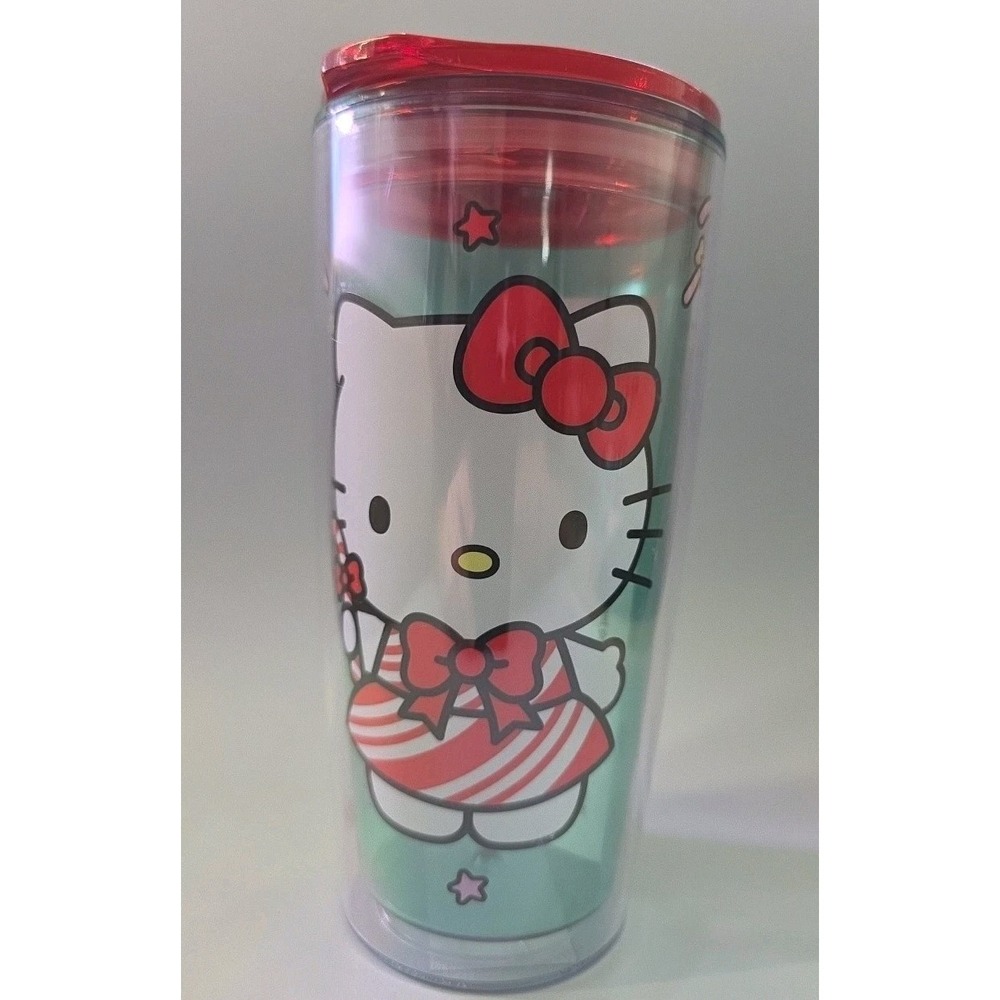 Hello Kitty Tumbler Sliding Lid Clear Cup Red‎ Lid New Sanrio